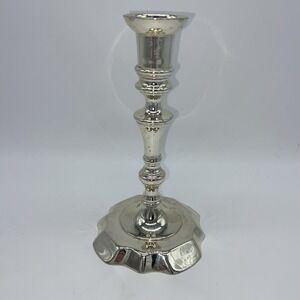 Silver-Plated Taper Candle Holder Pewter 7"‎ Tall Scalloped Base EUC